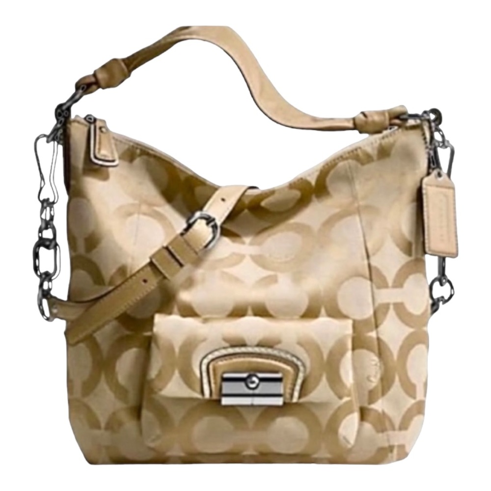 Coach Kristin Hobo Jacquard Sheen Signature Large C OpArt Bag Purse Conv…